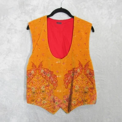 Oilily Vest Women's Size Medium Orange Velvet Floral Paisley Boho Red Lined - Image 1 of 4