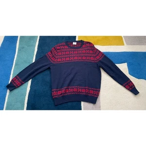 Vintage Le Tigre Wool Blend Blue Red Holiday Sweater Men's Large - Picture 1 of 8