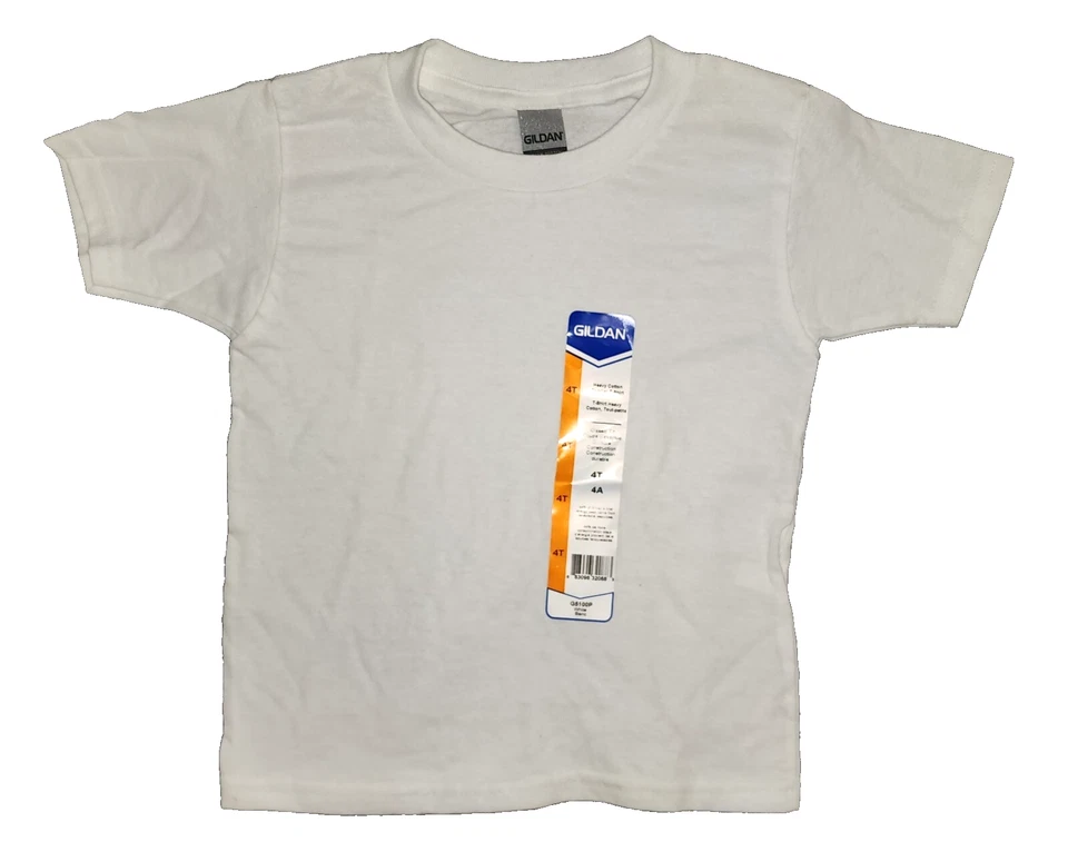 NUEVA Camiseta Gildan Niño Pequeño Algodón Pesado Cuello Redondo Blanca Talla 4T G5100P Foto 1 de 4