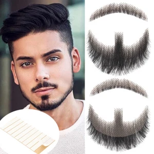 Fake Beard 100% Real Human Hair Face Beard Mustache For Adults Men Film Makeup - Picture 1 of 23