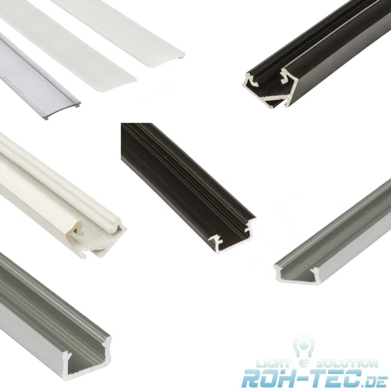 1m Aluminium-Profil aus 6 eloxierten Leisten + 3 Farben + Abdeckung zur Auswahl