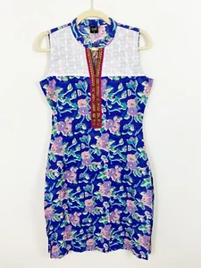NEU Soch Damen Long Tunika Kleid Größe Medium Nadia Kurtis Blumen Seitenschlitze blau - Bild 1 von 8
