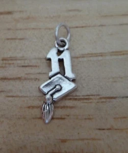 Sterling Silver 21x10mm 11 or 2011 with Graduation Cap College School Charm - Picture 1 of 3