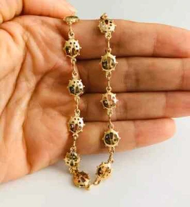 18K Yellow Gold Filled Ladybug Anklet Bracelet Good Luck Money  10" -  BR203-10 - Picture 1 of 3