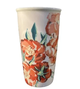 Starbucks 10oz Travel Mug Ceramic Floral Flowers Red Pink 2015 - Picture 1 of 5