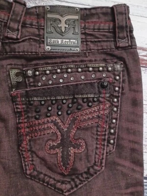 NUEVO CON ETIQUETAS JEANS ROCK REVIVAL SKYLARK BIKER TALLA 33W×31L SLIM ESTRÁS TACHONADOS  Foto 1 de 4