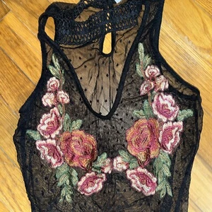 Ropa de Baile Exótica Body Trajes Talla Grande 12 Blanco Negro Flores Ver a Través 1 Nuevo Con Etiquetas - Imagen 1 de 11