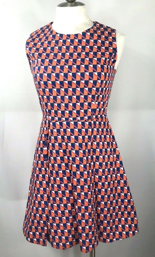 New Kate Spade Saturday size 4 DRESS Fit Flare Stretch Pleats Geometrice Print