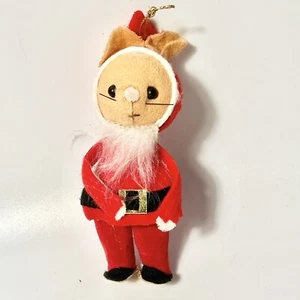 Vintage Homemade Christmas Tree Ornament Cardboard Felt Covered Santa Mouse - Picture 1 of 6