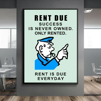 RENT DUE Monopoly ed1 Juego Motivación Éxito Trabajo Pared Decoración Arte PÓSTER LIENZO Foto 1 de 4