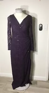 RALPH LAUREN PLUM LACE SEQUIN LONG SLEEVE EVENING GOWN SIZE 18  - Picture 1 of 12