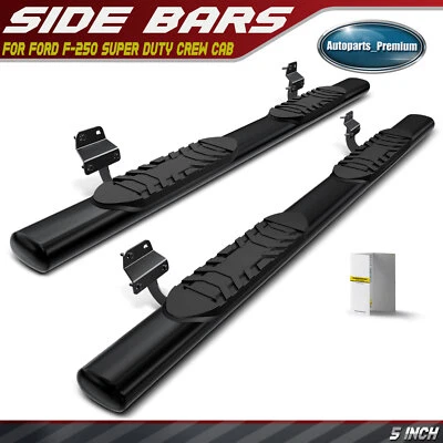 Barras laterales rectas ovaladas de acero negro de 5"" para Ford F-250 Super Duty doble cabina Foto 1 de 4