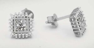 GENUINE DIAMONDS SQUARE STUD EARRINGS .925 Sterling Silver - NEW WITH TAG 