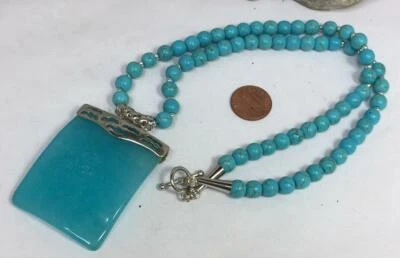 turquoise howlite stone/ ocean blue quartz pendant necklace/21"(g133a-w2.5)  - Image 1 of 2
