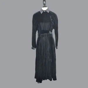 Vintage Victorian Dress Medium Black Velvet Maxi - Picture 1 of 11