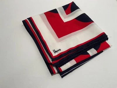 Vintage 60s Vera Neumann Scarf Red White & Blue Geometric HandRolled Silk MCM - Image 1 of 4