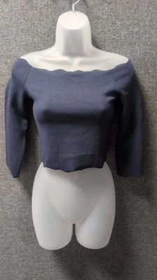 Monki Scalloped Off The Shoulder Top Navy UK XS LN151 DD 20 — 第 1/4 张图片