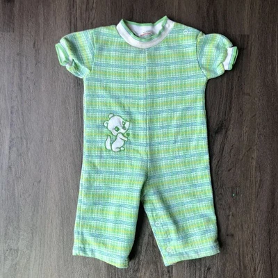 Mameluco bebé vintage Health-Tex 12M verde azul a cuadros una pieza años 70 retro kitsch Foto 1 de 4
