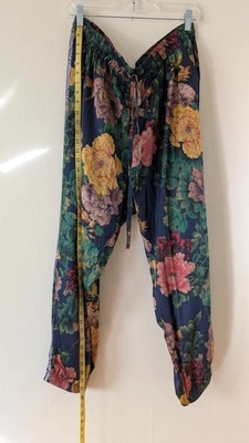Women's Johnny Was Silk Pants Elastic Drawstring Size 7X Large Black Floral - Image 1 of 4