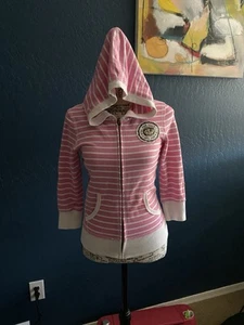 Vintage Victorias Secret Pink Pink And White Stripped Tight Fitting Zip Up Hood - Picture 1 of 7