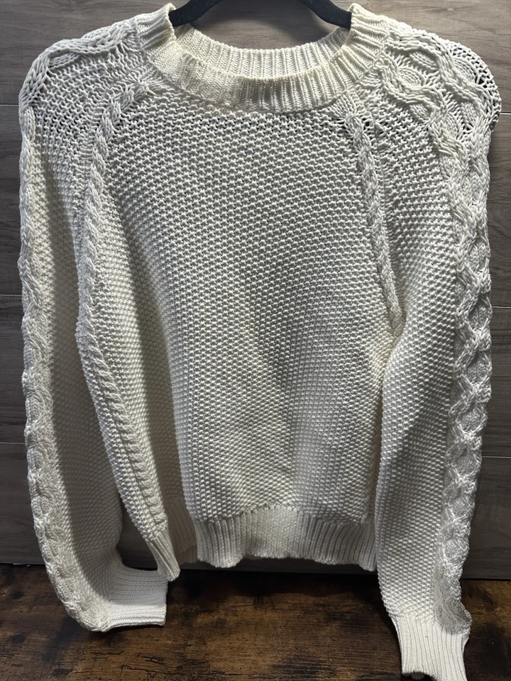 Suéter tejido Ann Taylor para mujer talla M blanco cuello redondo manga globo ¡LEER! Foto 1 de 4
