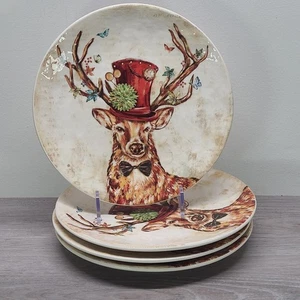 Pier 1 renna Ironstone piatto da pranzo steampunk rosso top aveva set di 4 - Foto 1 di 4