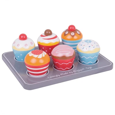 Bigjigs Juguetes Taza de Madera Pasteles, Bandeja para Muffins Fingir Juego de Rol Comida Niños Niño Foto 1 de 4
