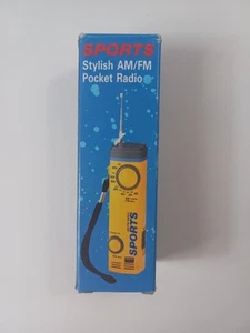 VTG Sports Stylish Yellow Pocket Radio AM/FM Antenna & Clip/Strap-new in box/NOS - Picture 1 of 5