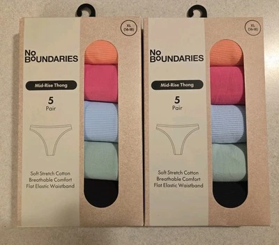 No Boundaries Women's XL 16-18 Mid-Rise Cotton Thong Panties 10 PAIR #21425 - Image 1 of 4