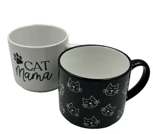 Delilah Jane Cat Mama Black & White Cat Face Mug Set Ceramic Coffee Cups Gift - Picture 1 of 5