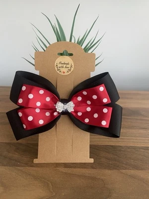 Minnie Mouse, Themed Bow. Set On Two layers Of Fabric With Centre, Diamante Bow - Image 1 of 3