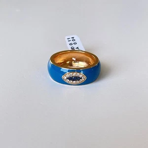 18K Rose Gold Ring | Dazzling White Diamonds, Blue Sapphires & Enamel Accents - Picture 1 of 7