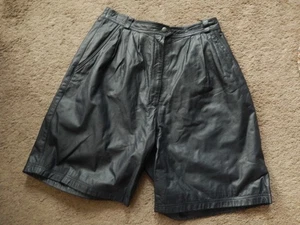 Pantalones Cortos Vintage Cedars 100% Cuero Negro Plisado Frontal Para Mujer TALLA GRANDE - Imagen 1 de 13