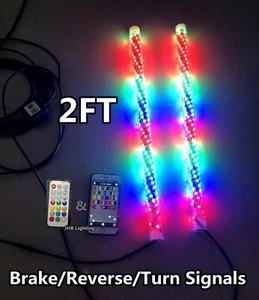 JHB Pair 2FT Remote Bluetooth Chasing Flowing Sandtoys Twisted LED Whips Lights - Picture 1 of 12