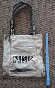 New Victoria’s Secret PINK Bag Mini Small Tote Silver Metallic Great Gift - Picture 1 of 4