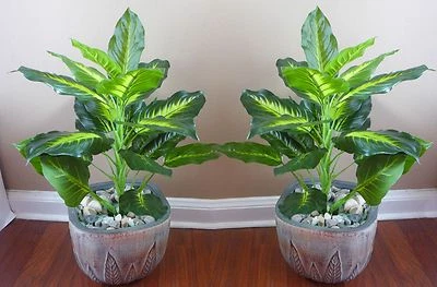 2 arbustos de césped artificial arbusto de palma de 18" de alto (20 hojas cada uno) Foto 1 de 3