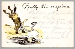 Bucking Horse Lands Man In Puddle "Really I'm Surprised" Comic c1907 Postcard - Picture 1 of 2