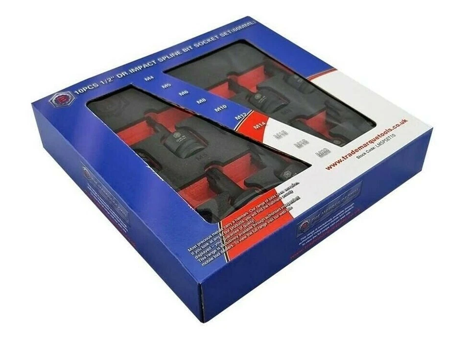 Britool Hallmark LMSPSET10 10 Piece 1/2" Drive Impact Spline Driver Set