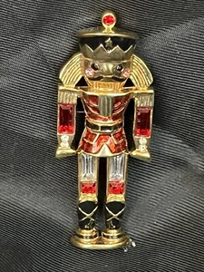 Vintage Monet Nutcracker Brooch Pin Enamel & Rhinestones Decor Detailed 2 1/4" - Picture 1 of 8