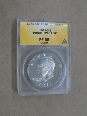 1971 S $1 Proof Eisenhower Ike Dollar ANACS PF68 DCAM PEG LEG - Image 1 of 4