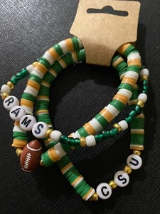Colorado State University (CSU) Mens 3-Piece Bracelet - CSU Rams - Ftbl Charm - Picture 1 of 2