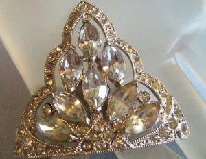 ANTIGUO DECO AÑOS 20 Vestido Estrás Claro Broche con Clip de Piel Pat Pend # HERMOSO - Imagen 1 de 12