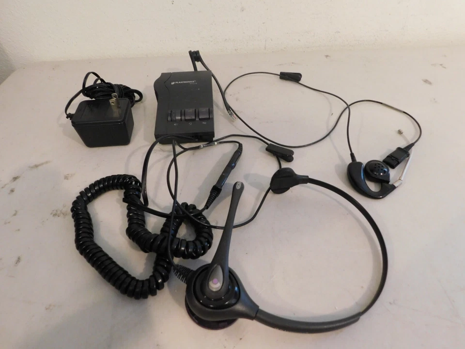 Plantronics M12 Amplifier with Ear-Hook Headset & Over the Head Headset - Image 1 of 4