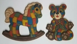 Targhe da parete decorative vintage schiuma artigianato patchwork orsacchiotto cavallo a dondolo - Foto 1 di 9