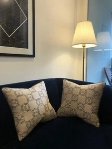 x2 Hermes Fil D'argent Luxury Cushions - Bespoke 50x45 Down Pad - Picture 1 of 9