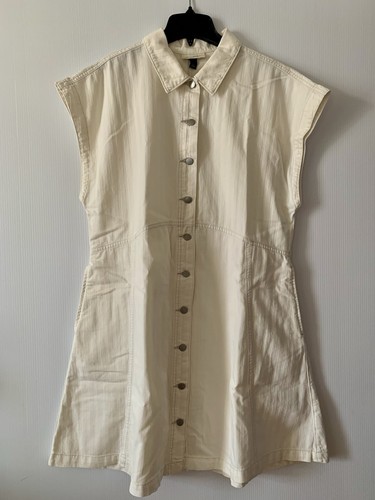 OFF WHITE Abito donna denim flouncy filo universale avorio bianco sporco grande L nuovo con etichetta