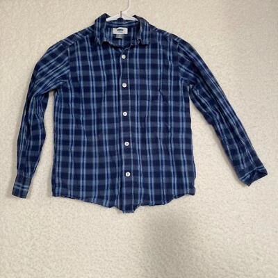 Old Navy San Francisco CA Boys M 8 Blue & white check 6 button Shirt Long sleeve - Image 1 of 4