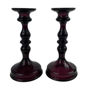 Tiffin lila Amethyst Glas Baluster Stiel Kegel Kerzenständer Halter 2er Set - Bild 1 von 13