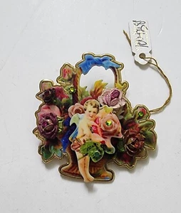 lovely rose flowers brooch pin Michal Negrin Crystals and angel Israel - Picture 1 of 9