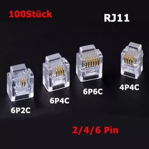 100 pièces RJ11 4P4C 6P2C 6P4C 6P6C ligne téléphonique connecteur 2/4/6 broches - Photo 1/10